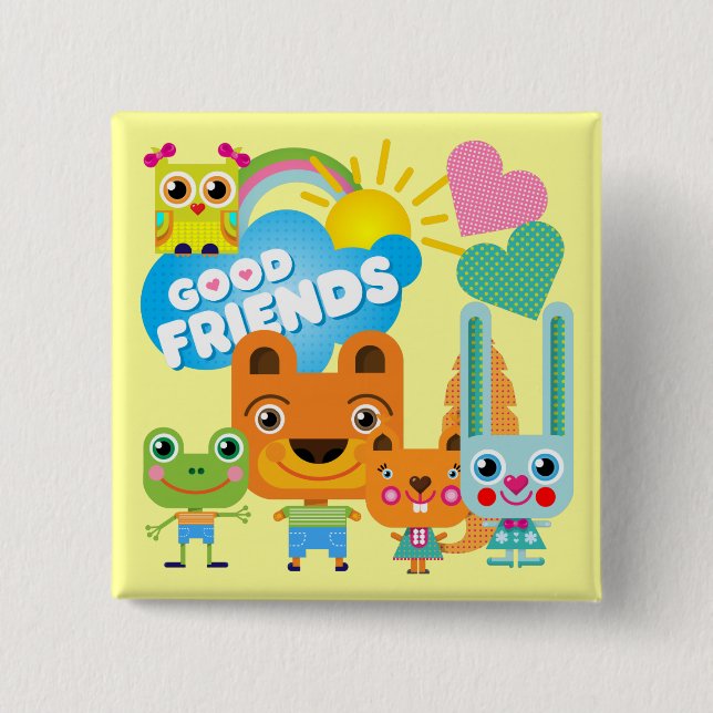 Bóton Quadrado 5.08cm Bons amigos dos animais (Frente)