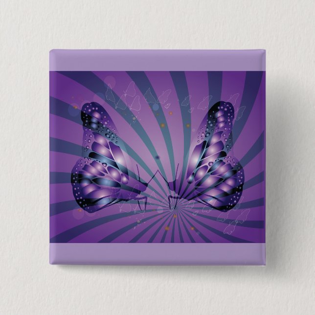 Bóton Quadrado 5.08cm Borboleta Abstrato roxa com Asas Radiantes (Frente)