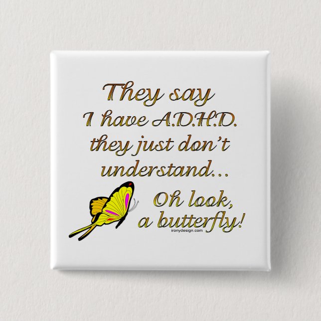 Bóton Quadrado 5.08cm Borboleta ADHD (Frente)
