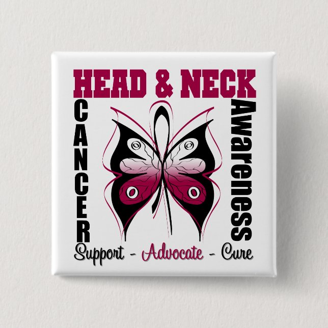 Bóton Quadrado 5.08cm Borboleta de sensibilização para o Cancer da cabeç (Frente)