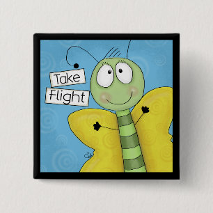 Bóton Quadrado 5.08cm Borboleta de Voo