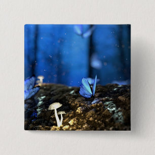 Bóton Quadrado 5.08cm Borboleta Indigo e Floresta de Cogumelo