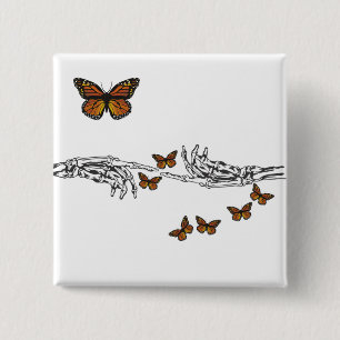 Bóton Quadrado 5.08cm Borboletas e esqueletos