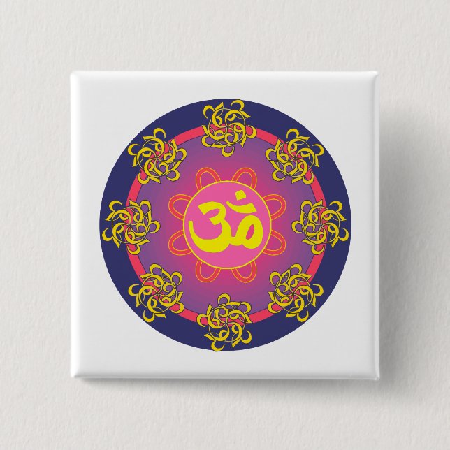Bóton Quadrado 5.08cm Borda Azul de Mandala (Frente)