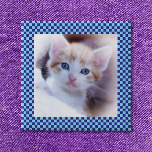 Bóton Quadrado 5.08cm Borda de Fotos Pet da Família Blue Check