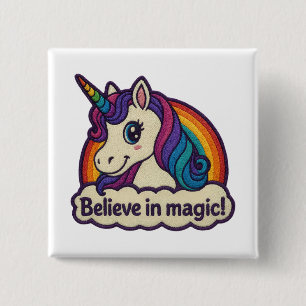 Bóton Quadrado 5.08cm Bordados Mitos Unicórnio Magical Cavalo
