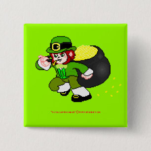 Bóton Quadrado 5.08cm Botão 2 do Leprechaun do pixel