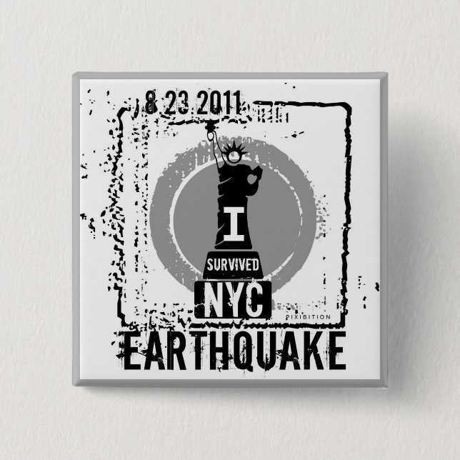 Bóton Quadrado 5.08cm Botão 2 do terremoto NYC 2011 (Frente)