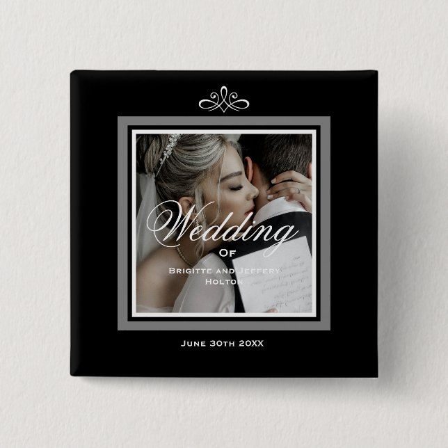 Bóton Quadrado 5.08cm Botão 50º aniversário de casamento preto (Frente)