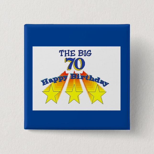 Bóton Quadrado 5.08cm Botão 70 de Feliz Aniversário (Frente)