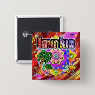 Bóton Quadrado 5.08cm Botão Amigos Tropicais de Newport Beach