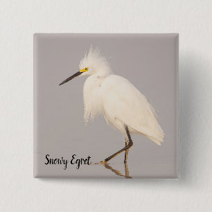 Bóton Quadrado 5.08cm Botão Andando Snowy Egret
