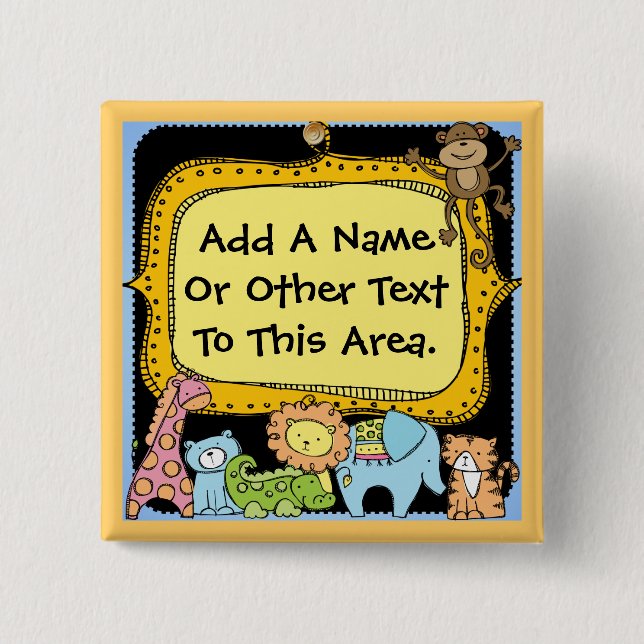 Bóton Quadrado 5.08cm Botão Animais de Zoo Personalizados (Frente)