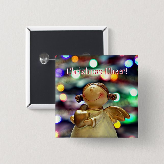Bóton Quadrado 5.08cm Botão Anjo Feliz de Natal (Frente & Verso)