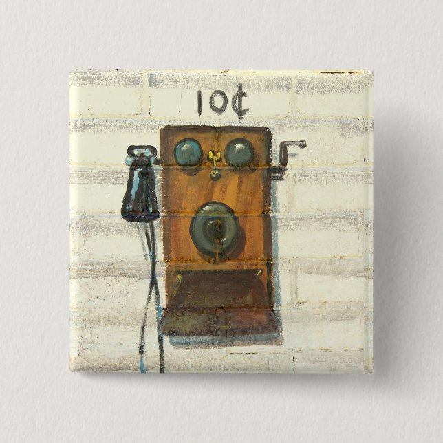 Bóton Quadrado 5.08cm botão antigo do telefone de pagamento (Frente)