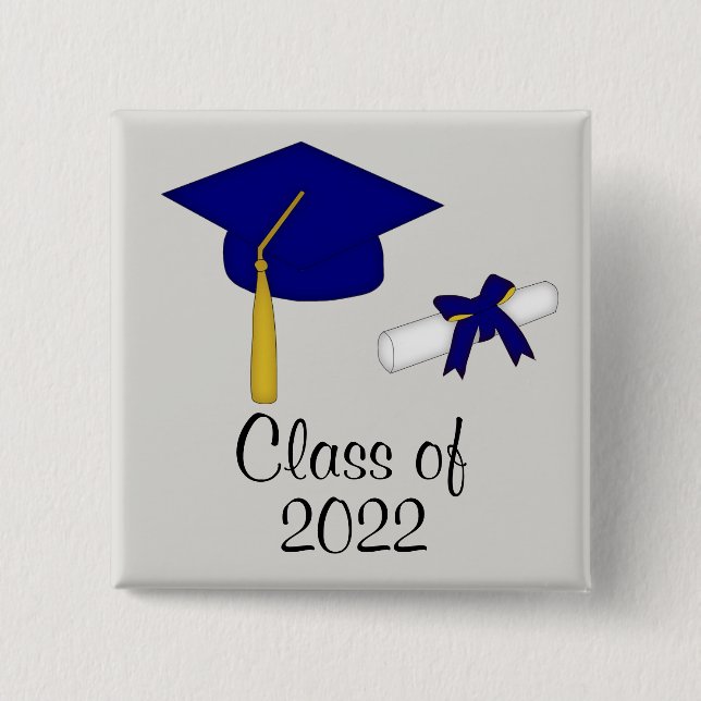 Bóton Quadrado 5.08cm Botão Azul de Boné de Graduado (Frente)