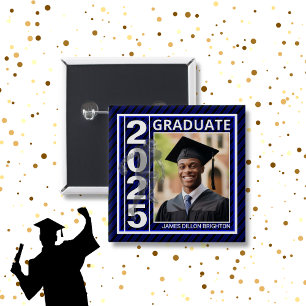 Bóton Quadrado 5.08cm Botão Azul de Graduação de Futebol de Foto