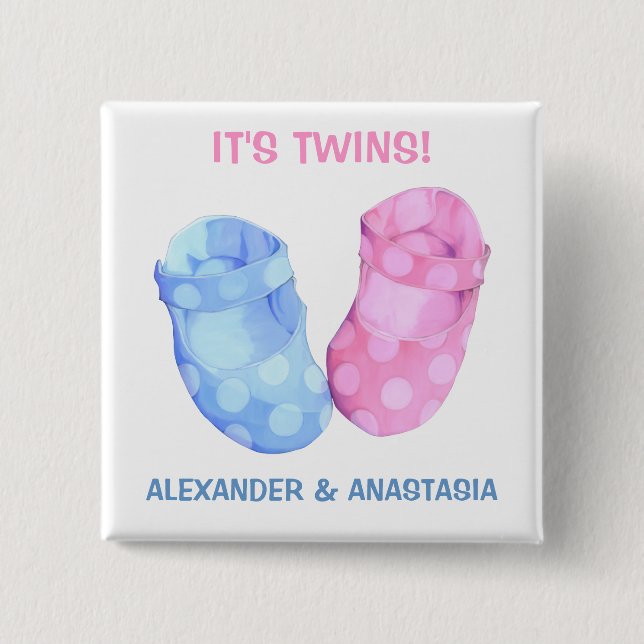 Bóton Quadrado 5.08cm Botão Bebês Twins Booties (Frente)