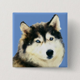 Bóton Quadrado 5.08cm Botão Belo Husky Siberian Pin