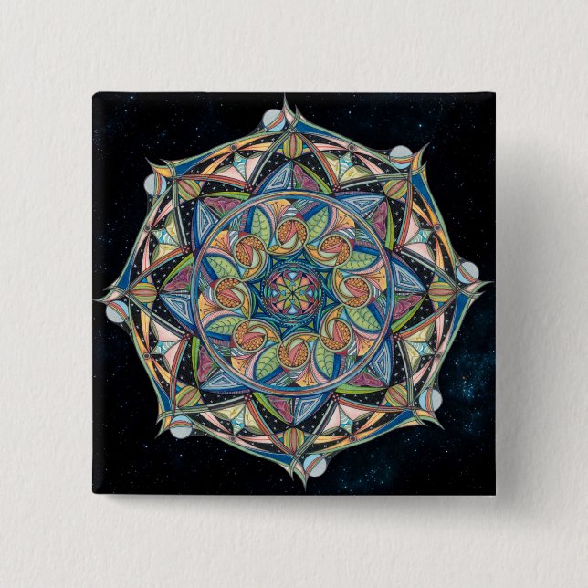 Bóton Quadrado 5.08cm Botão Boho-chic Multicolor Mandala (Frente)