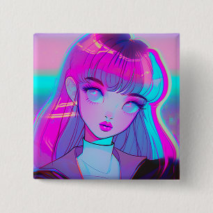 Bóton Quadrado 5.08cm Botão Bonito de Garota Neon