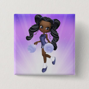 Bóton Quadrado 5.08cm Botão bonito do cheerleader do afro-americano