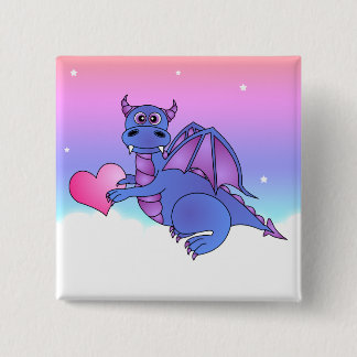 Bóton Quadrado 5.08cm Botão bonito do coração do dragão - rosa - roxo
