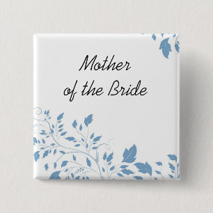 Bóton Quadrado 5.08cm Botão branco floral azul luxuoso do estilo
