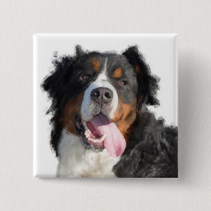 Bóton Quadrado 5.08cm Botão Cachorro de Montanha Watercolor Bernese