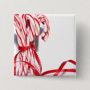 Bóton Quadrado 5.08cm Botão Candy Canes