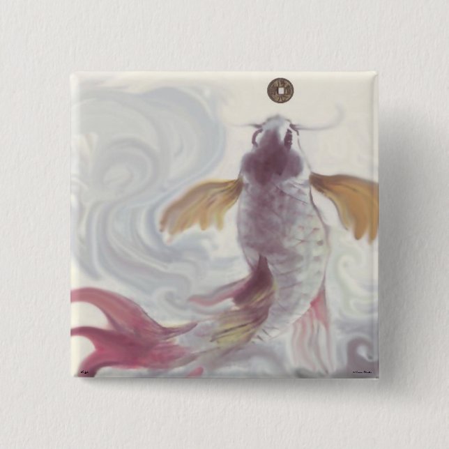 Bóton Quadrado 5.08cm Botão Carpa Fome De Riqueza (Frente)