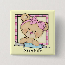 Bóton Quadrado 5.08cm Botão Cartoon Nurse Bear