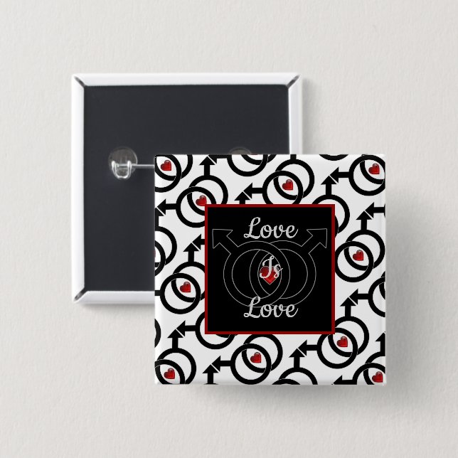 Bóton Quadrado 5.08cm Botão casamento gay Love Is Love Square (Frente & Verso)