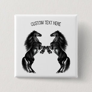 Bóton Quadrado 5.08cm Botão Cavalos Pretos com Texto Personalizado
