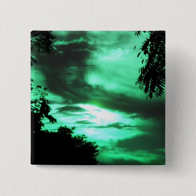 Bóton Quadrado 5.08cm Botão Céu Verde Nublado (Frente)