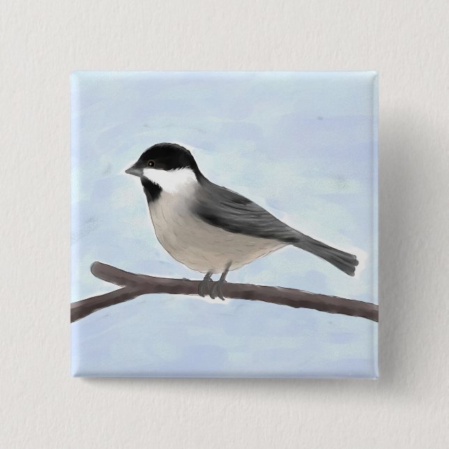 Bóton Quadrado 5.08cm Botão Chickadee de Casca com Casca Preta (Frente)