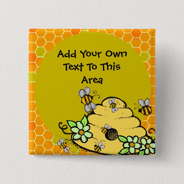 Bóton Quadrado 5.08cm Botão Colmeia e Abelhas Personalizadas (Frente)