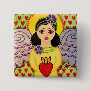 Bóton Quadrado 5.08cm Botão com anjo (arte popular)