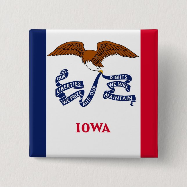 Bóton Quadrado 5.08cm Botão com Bandeira de Iowa (Frente)
