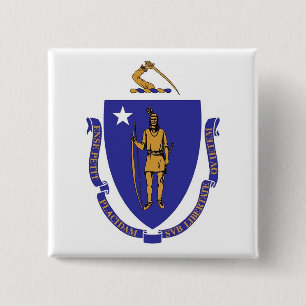 Bóton Quadrado 5.08cm Botão com Bandeira de Massachusetts