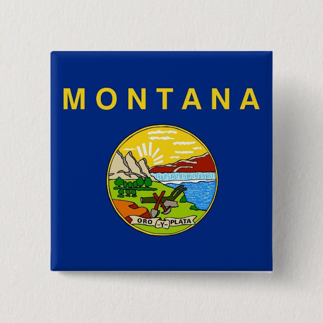 Bóton Quadrado 5.08cm Botão com Bandeira de Montana (Frente)