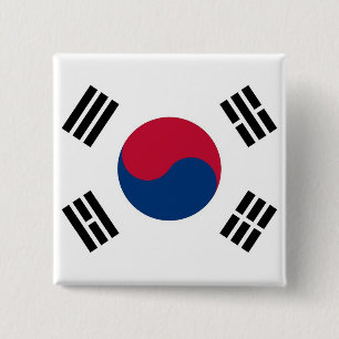 Bóton Quadrado 5.08cm Botão com pavilhão da Coreia do Sul