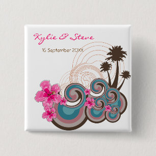 Bóton Quadrado 5.08cm Botão cor-de-rosa do casamento de praia do