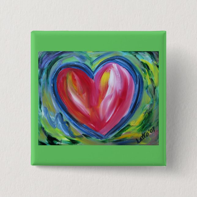 Bóton Quadrado 5.08cm Botão Coração com Esperança (Frente)