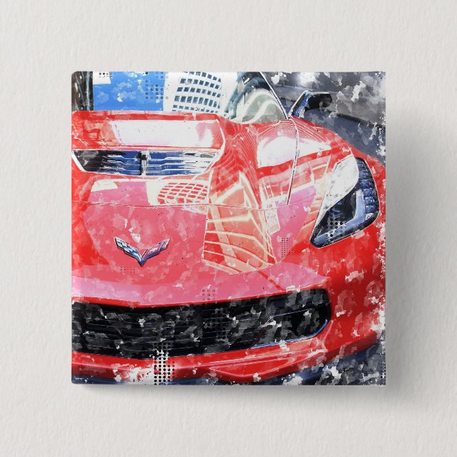 Bóton Quadrado 5.08cm Botão Corvette Vermelho (Frente)