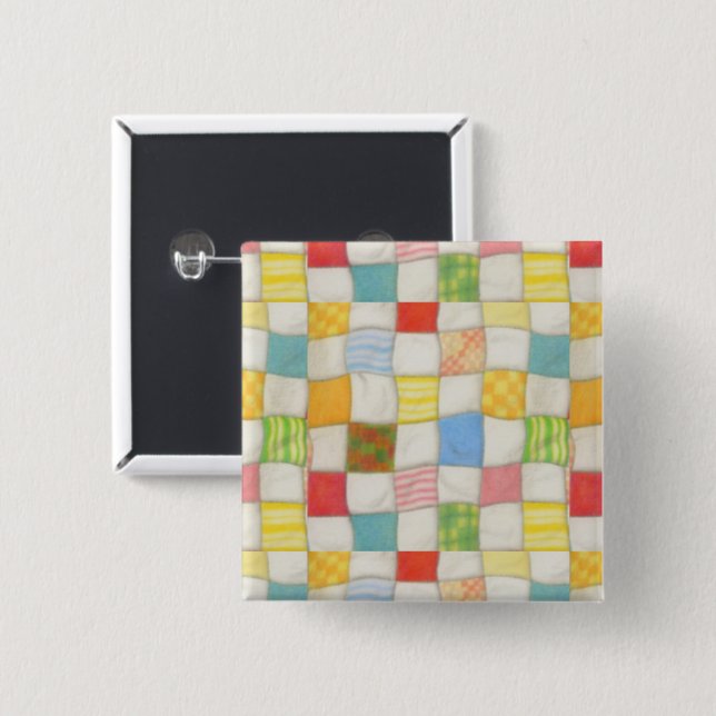 Bóton Quadrado 5.08cm Botão CRAZY QUILT Square (Frente & Verso)