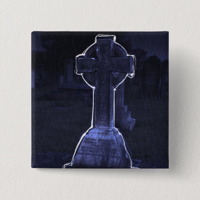 Bóton Quadrado 5.08cm Botão Cross Gravestone (Frente)