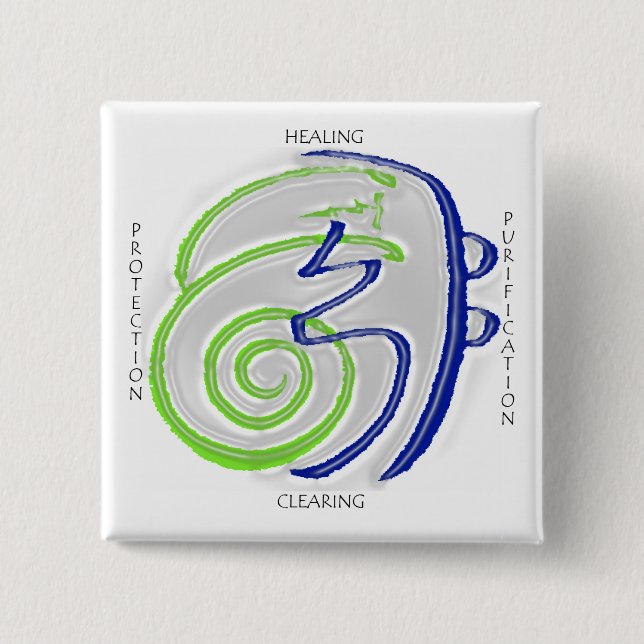 Bóton Quadrado 5.08cm Botão cura de Reiki (Frente)