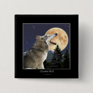 Bóton Quadrado 5.08cm Botão da arte dos animais selvagens do lobo & da