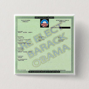 BÓTON QUADRADO 5.08CM BOTÃO DA CERTIDÃO DE NASCIMENTO DE OBAMA DO APOI